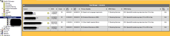 Case Managers now have access to their case via a new CASELOAD tool.  (Student Information/Special Ed/ Caseload)