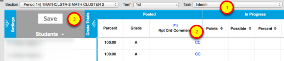 Complete the Comment Codes for each student